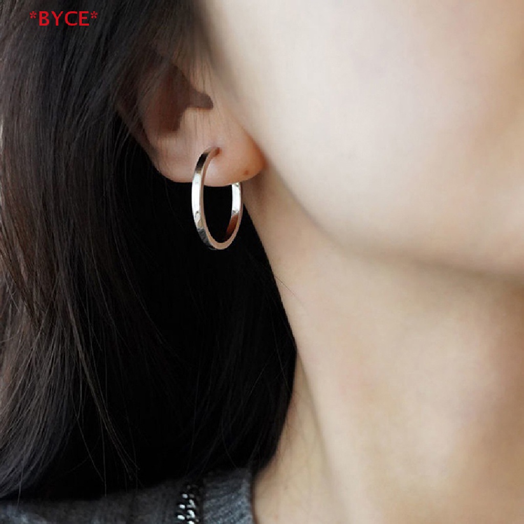 Byce> ใหม่ ต่างหูห่วง ทรงกลม ขนาดใหญ่ เรียบง่าย แวววาว ประดับพลอยเทียม เครื่องประดับแฟชั่น สําหรับผู้หญิง ของขวัญแต่งงาน 1 คู่