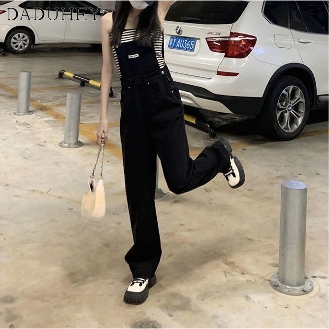 DaDuHey2026 Women's Korean-Style Loose Black High Waist Denim Suspender Pants Slimming and Straight Wide-Leg Draggle-Tail Trousers — صورة 6
