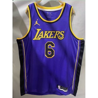 เสื้อกีฬาแขนสั้น ลายทีม nba jersey Los Angeles Lakers No. 2023 เสื้อกีฬาบาสเก็ตบอล James สีม่วง 6 ชิ้น