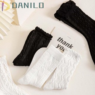 Danilo ถุงเท้าผ้าฝ้ายลูกไม้ระบายอากาศสีดําสีขาวสําหรับผู้หญิง