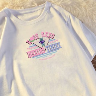 【💘💘】Korean loose cotton short-sleeved T-shirt cartoon letter printing retro oversize tops for women