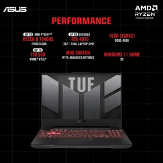 [มาใหม่] Notebook ASUS TUF Gaming A15 FA507XI-HQ015W Ryzen9-7940HS 16G 1TB 165Hz RTX4070 W11 2Y