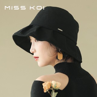 Misskoi [พร้อมส่ง] หมวกบักเก็ต กันแดด สีดํา สไตล์ญี่ปุ่นย้อนยุค ฝรั่งเศส ฤดูใบไม้ผลิ ฤดูใบไม้ร่วง สําหรับผู้หญิง