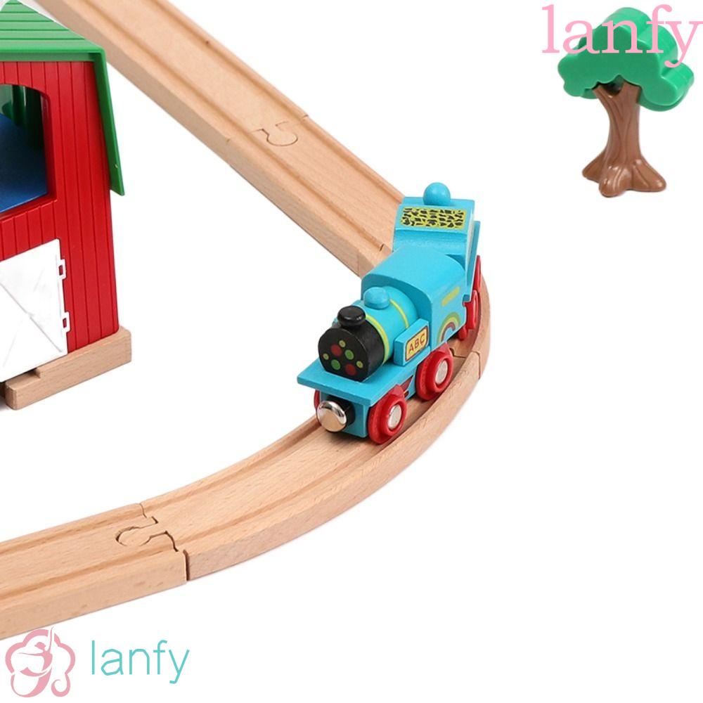Lanfy โมเดลรถไฟไม้ ลายการ์ตูน ของเล่นเสริมการเรียนรู้ สําหรับเด็ก