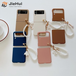 Jiehui เคสโทรศัพท์มือถือ ประดับมุก พร้อมสายคล้องมือ แฟชั่น สําหรับ Samsung Z Flip5 Z Flip4 Z Flip3