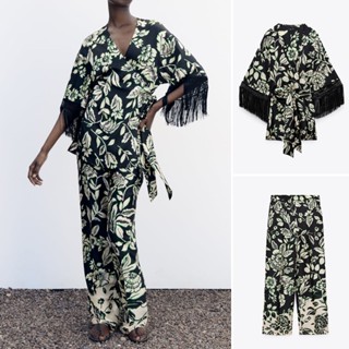 Zara 23 เสื้อแจ็กเก็ต พิมพ์ลาย ประดับพู่ และกางเกงขาตรง พิมพ์ลาย แฟชั่นฤดูใบไม้ผลิ และฤดูร้อน2963194 3013195