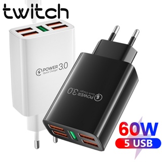 Twitch อะแดปเตอร์ชาร์จโทรศัพท์มือถือ USB 5 พอร์ต ชาร์จเร็ว