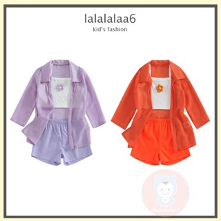 Laa6- เสื้อกล้าม แขนกุด ลายดอกไม้ + กางเกงขาสั้น ยางยืด + ชุดเสื้อแจ็กเก็ต แขนยาว ผ้าชีฟอง สําหรับเด็กผู้หญิง