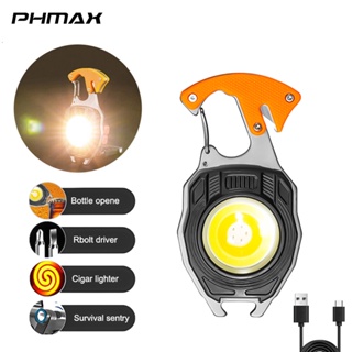 Phmax ไฟฉาย ขนาดเล็ก ชาร์จ USB พวงกุญแจ ไฟฉาย อเนกประสงค์ ไฟทํางาน แบบพกพา ไฟตั้งแคมป์กลางแจ้ง