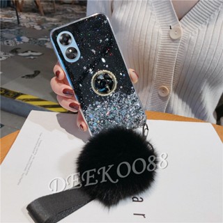 พร้อมส่ง เคสโทรศัพท์มือถือนิ่ม แบบใส ลายดาว อวกาศ พร้อมแหวนขาตั้ง ประดับพลอยเทียม และสายคล้องลูกบอล สําหรับ OPPO A58 A78 4G A58