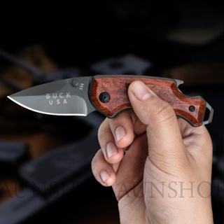 มีด C7 มีดพับเล็ก BUCK x44 (สีเทาดำ)  Folding Knife ด้ามจับไม้แท้ พร้อมส่ง