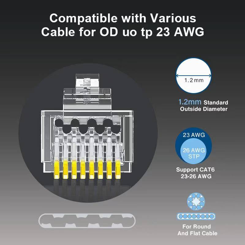 Zoerax CAT6a Cat6 CAT5e ปลั๊กเชื่อมต่อเครือข่ายอีเธอร์เน็ต RJ45 UTP 30μ ชุบทอง 1.2 มม. สําหรับสายเคเบิลอีเธอร์เน็ต