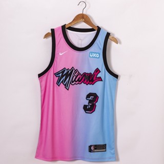 เสื้อกีฬาแขนสั้น ลาย NBA Season Miami สไตล์คลาสสิก สําหรับผู้ชาย 2020-21 #เสื้อกีฬาบาสเก็ตบอล 3 Dwyane Wade Jersey City Gradient Version 671815