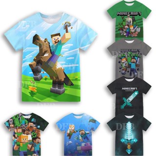 Minecraft ใหม่ เสื้อยืดคอกลม แขนสั้น พิมพ์ลายอนิเมะ 3D แฟชั่นฤดูร้อน สไตล์ยุโรป และอเมริกา สําหรับเด็ก ของขวัญวันเกิด