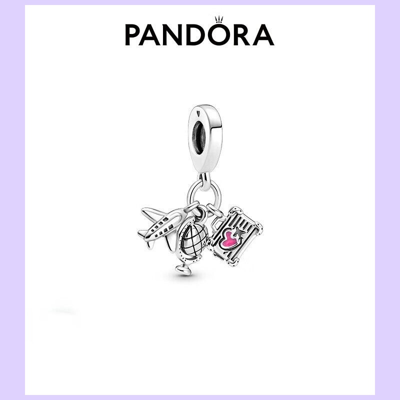 Pandora Pandora เครื่องบิน ลูกโลก และกระเป๋าเดินทาง จี้เงิน 925 ของขวัญวันเกิด