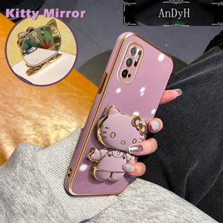 Andyh เคสโทรศัพท์มือถือแบบกระจก พับได้ ลายการ์ตูนเฮลโลคิตตี พร้อมขาตั้งวาง สําหรับ Xiaomi MI POCO M3 Pro 4G POCO M3 Pro 5G Redmi Note 11 se