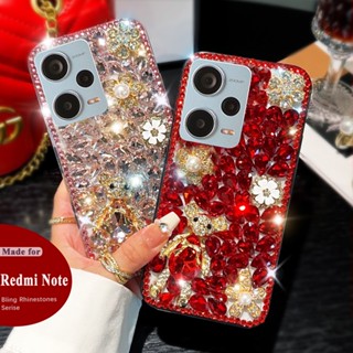 เคส case Redmi Note 12 11 Pro Note 10 Note 11s 10s Redmi 10 โทรศัพท์มือถือ ประดับกลิตเตอร์ พลอยเทียม ไข่มุก ลายหมี 3D วิบวับ หรูหรา สําหรับ