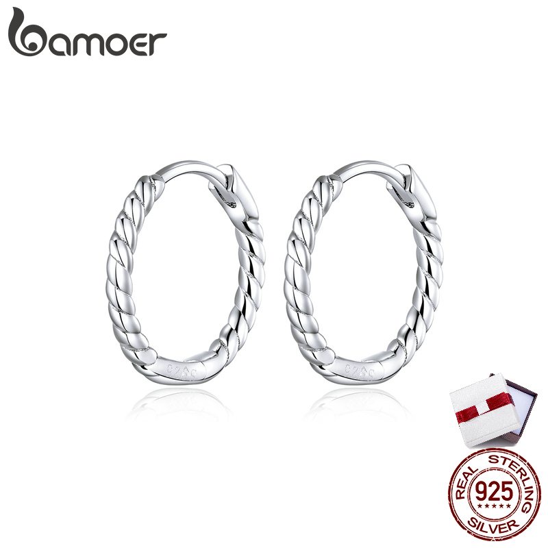 Bamoer ต่างหูเงิน 925 ทรงเรขาคณิต แบบคลิปหนีบ
