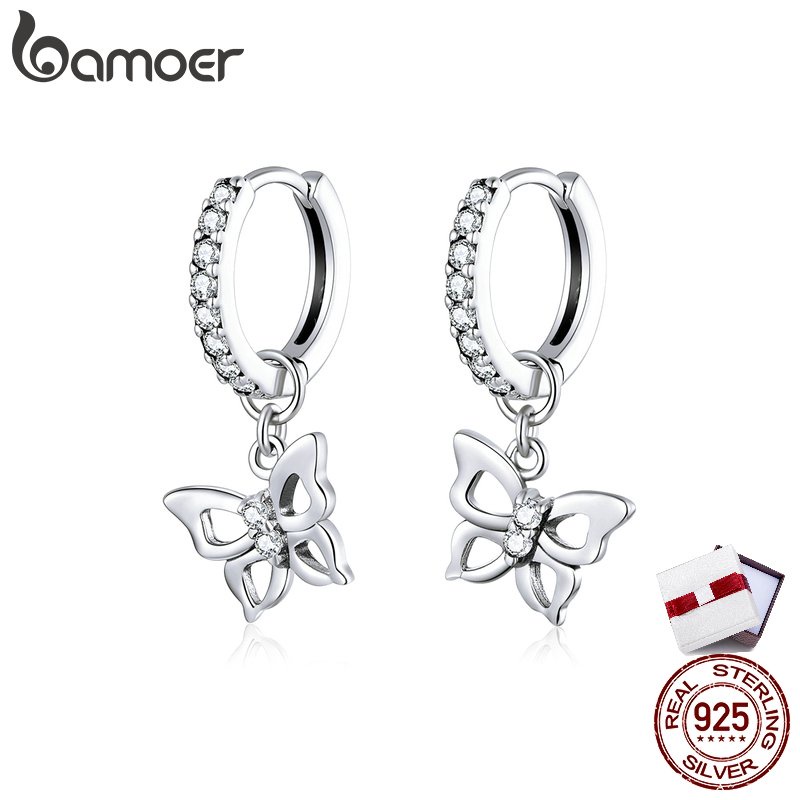 Bamoer ต่างหูห่วง รูปผีเสื้อ S925