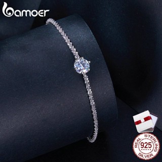 Bamoer S925 VVS1 Moissanite สร้อยข้อมือคลาสสิก ปรับความยาวได้ 1 กะรัต พร้อมใบรับรอง 100% MSB006