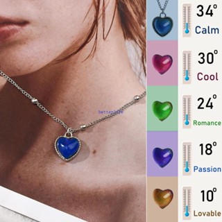 BTF Temperature-sensitive Color-changing Heart Necklace Girls Temperament Chain