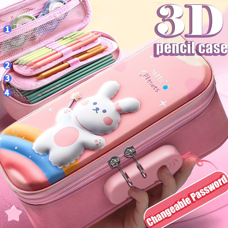 กระเป๋าดินสอน่ารัก3D Kawaii Pencil Case With Lock Unicorn