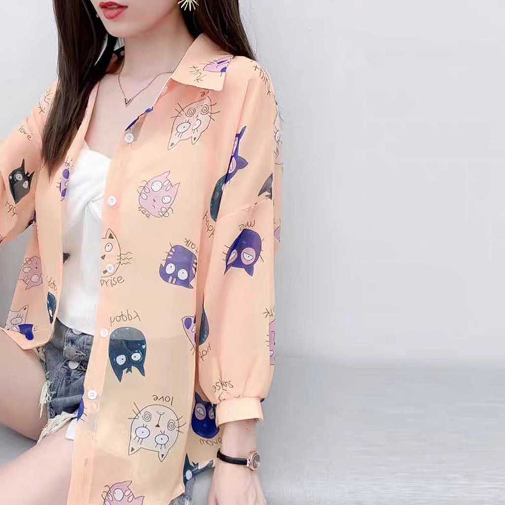 เสื้อเชิ้ตแขนยาวสตรี พิมพ์ลาย
