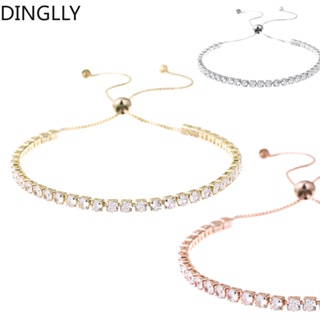 Dinglly สีโรสโกลด์ และสีเงิน สร้อยข้อมือโซ่คริสตัล สําหรับผู้หญิง ผู้ชาย คู่รัก ปรับขนาดได้