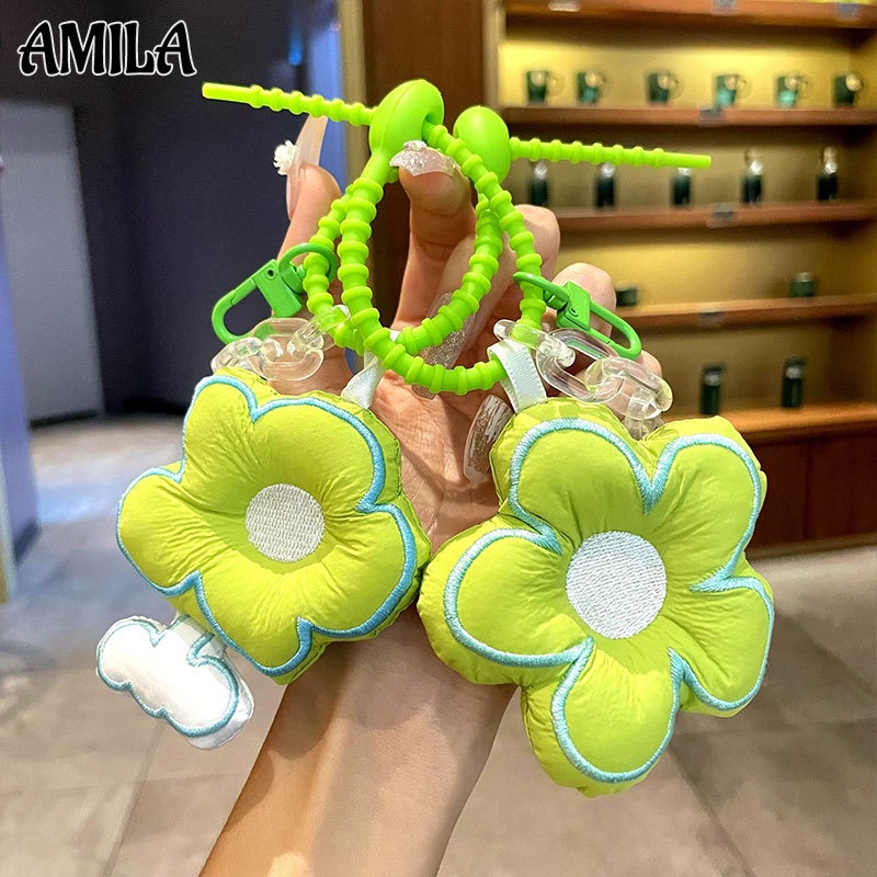 AMILA ตุ๊กตาสร้างสรรค์ที่แขวนตกแต่งผ้าศิลปะดอกออกแบบพวงกุญแจจี้กระเป๋าเป้สะพายหลังที่สวยงาม