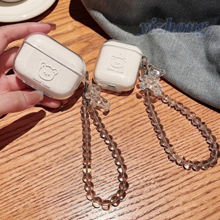 เคสหูฟัง TPU นิ่ม กันหาย พิมพ์ลายหัวหมี เรียบง่าย พร้อมจี้ห้อย สําหรับ Airpods Pro 2 1 3