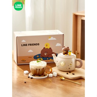 [Line Friends] กาน้ําชาเซรามิค ขนาดใหญ่ จุของได้เยอะ ลายดอกไม้ สไตล์กังฟู สําหรับครัวเรือน