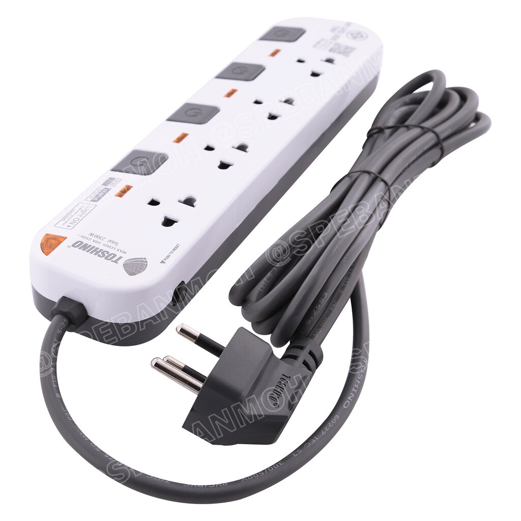 P4375-3M-WGS รุ่นพิเศษ หัวปลั๊กงอ 90 องศา ปลั๊กพ่วง Toshino P Series รางปลั๊กไฟ Toshino รุ่น P4375 3