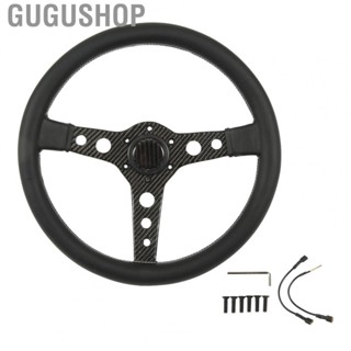 Gugushop Car Carbon Fiber Steering Wheel  White Stitching Easy Installation 350mm Racing Steering Wheel  for Replacement