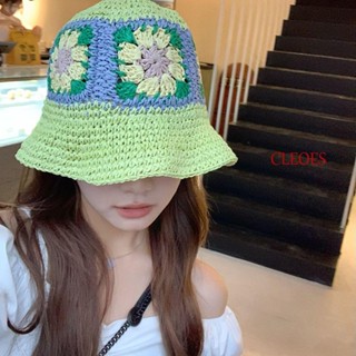 Cleoes หมวกบังแดดลําลอง ผ้าถักโครเชต์ ลายดอกเดซี่ สีพื้น เหมาะกับฤดูร้อน สําหรับผู้หญิง