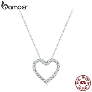 Bamoer สร้อยคอเงิน 925 0.5ct จี้รูปหัวใจ เครื่องประดับแฟชั่น สําหรับผู้หญิง VVS1