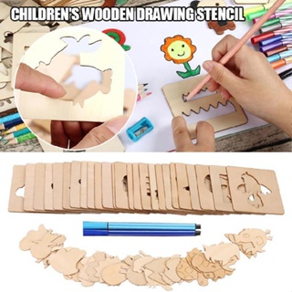 New 1 set Children Wooden Drawing Stencil Templates Drawing Board Kids Toy Gift