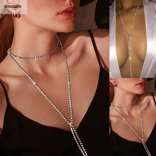 【DREAMLIFE】Women Shiny Crystal Rhinestone Bra Chest Body Chain Harness Necklace Jewelry