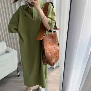 Fat MM oversized 300jin polo collar loose T-shirt dress womens summer casual medium-length knee-length short-sleeved dress