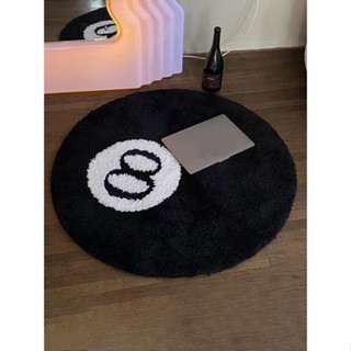 Cute Bedside White Black Room Nursery Aesthetic Girls Boys Fuzzy 8 Ball Pool Decor Round Rug