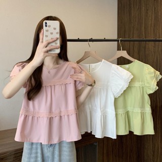 เสื้อเชิ้ตแขนสั้น ผ้าชีฟอง สีเขียวหวาน แฟชั่นฤดูร้อน สไตล์ฝรั่งเศส สําหรับผู้หญิง