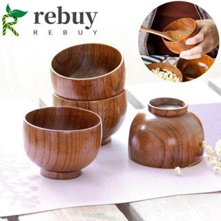 Rebuy ชามไม้ ทรงกลม แฮนด์เมด สไตล์ญี่ปุ่น สําหรับใส่อาหารเด็ก สลัด ก๋วยเตี๋ยว