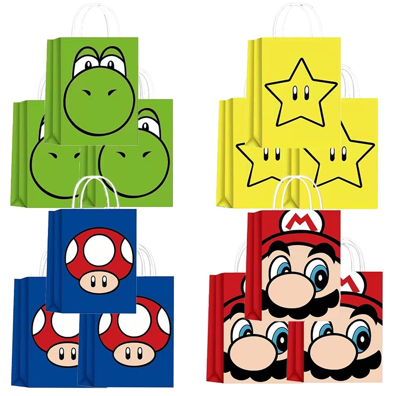 12/24pcs Super Mario Theme Pakcaging ถุงกระดาษคราฟท ์ วันเกิด Party Holiday Candy กระเป ๋ ามือถือเด ็ กบรรจุ Treat กระเป ๋ าคลาสสิก