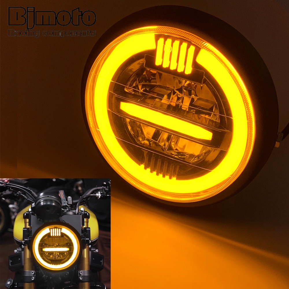 ไฟหน้ารถจักรยานยนต์ LED มอเตอร์ 7.5" โคมไฟหัวกลม สําหรับ Harley cafe racer
