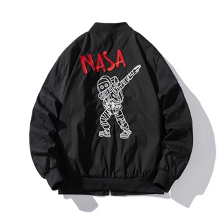 เสื้อแจ็กเก็ตเบสบอล ปักลายนักบินอวกาศ Nasa Bomber ทรงหลวม แฟชั่นฤดูใบไม้ผลิ และฤดูใบไม้ร่วง สําหรับผู้ชาย และผู้หญิง