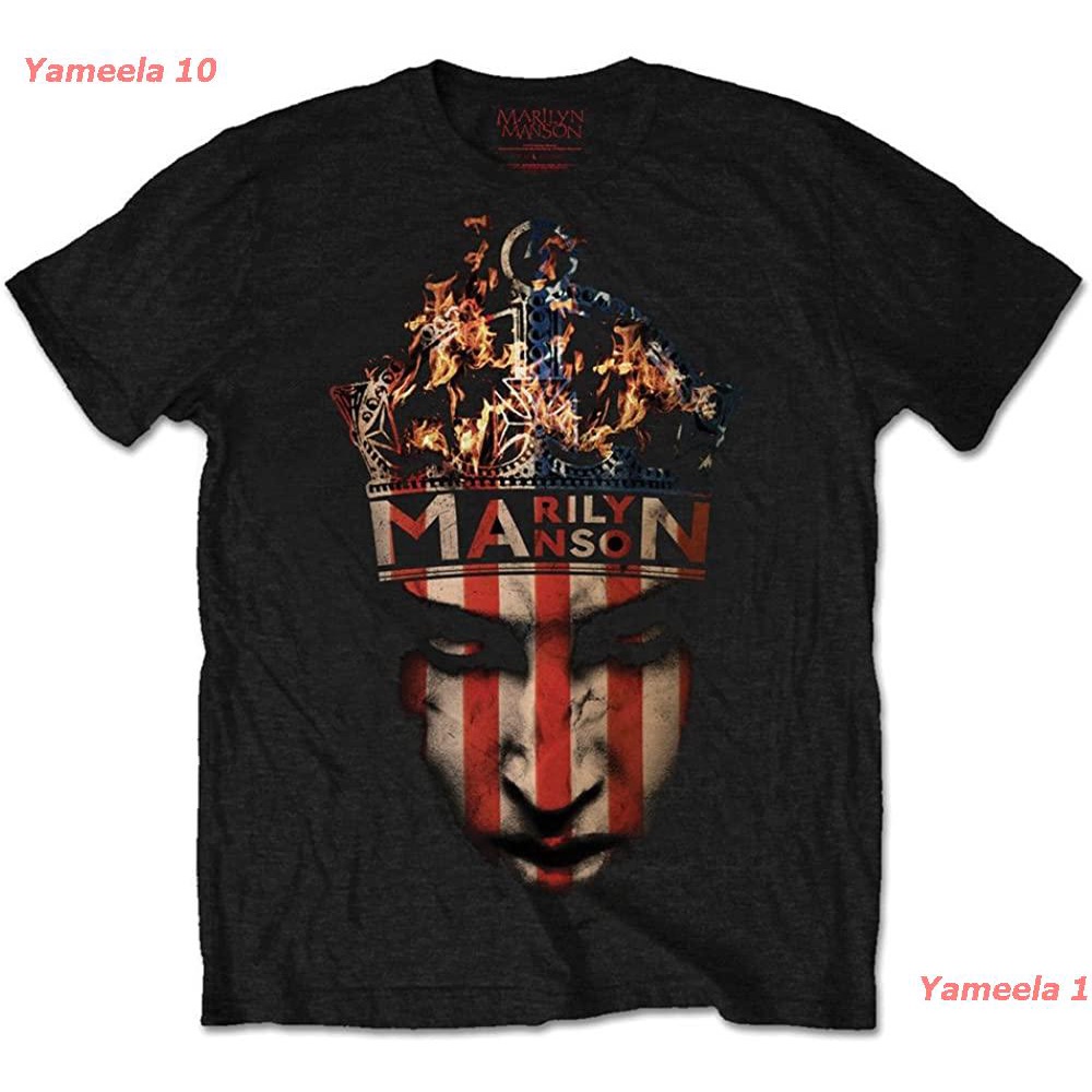 แฟชั่นใหม่ เสื้อยืดผ้าฝ้ายพิมพ์ลายขายดีYameela 10 Marilyn Manson Men's Crown Short Sleeve T-Shirt  มาริลีน แมนสัน Marily