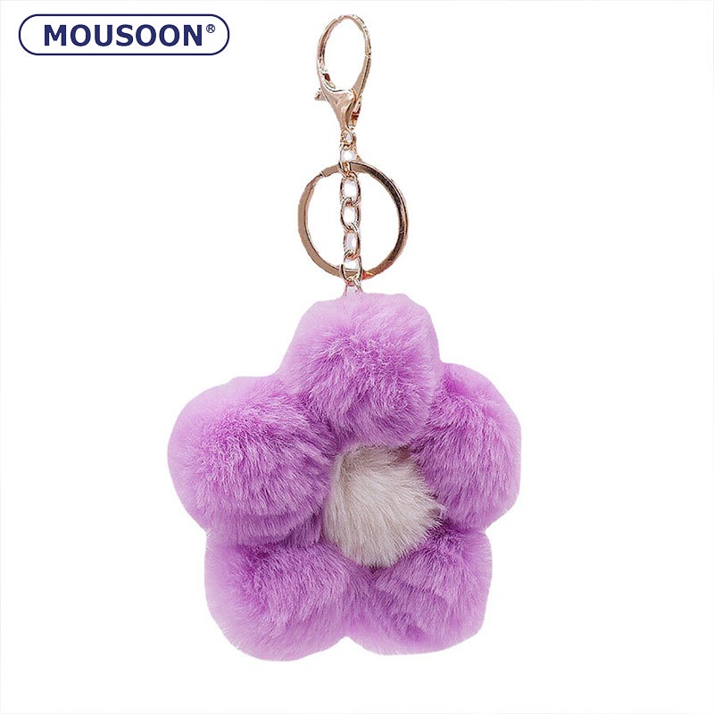 มูซูน สร้างสรรค์ใหม่ดอกไม้ลูกขนพวงกุญแจจี้ตุ๊กตาดอกไม้ขนาดเล็กที่มีสีสัน