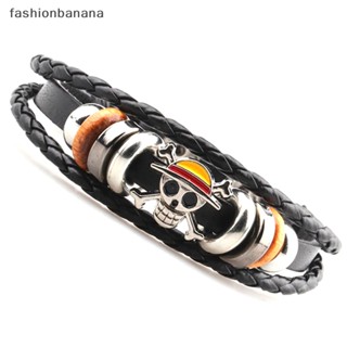 [fashionbanana] สร้อยข้อมือ กําไลข้อมือหนังถัก โจรสลัด ผู้ชาย ผู้หญิง พังก์ สีดํา อนิเมะ พร้อมส่ง