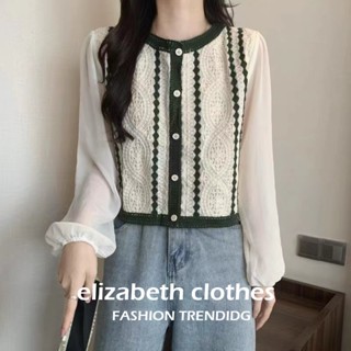 เสื้อเชิ้ตแขนยาว ผ้าชีฟอง แต่งลูกไม้ สไตล์วินเทจ แฟชั่นฤดูร้อน