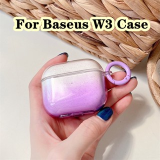 【พร้อมส่ง】เคสหูฟังนิ่ม แบบใส ไล่โทนสีฟ้า ม่วง สําหรับ Baseus W3 Baseus W3