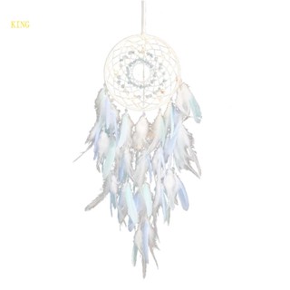 King ตาข่ายดักฝัน ประดับขนนก พร้อมไฟ LED สําหรับแขวนตกแต่งผนังรถยนต์